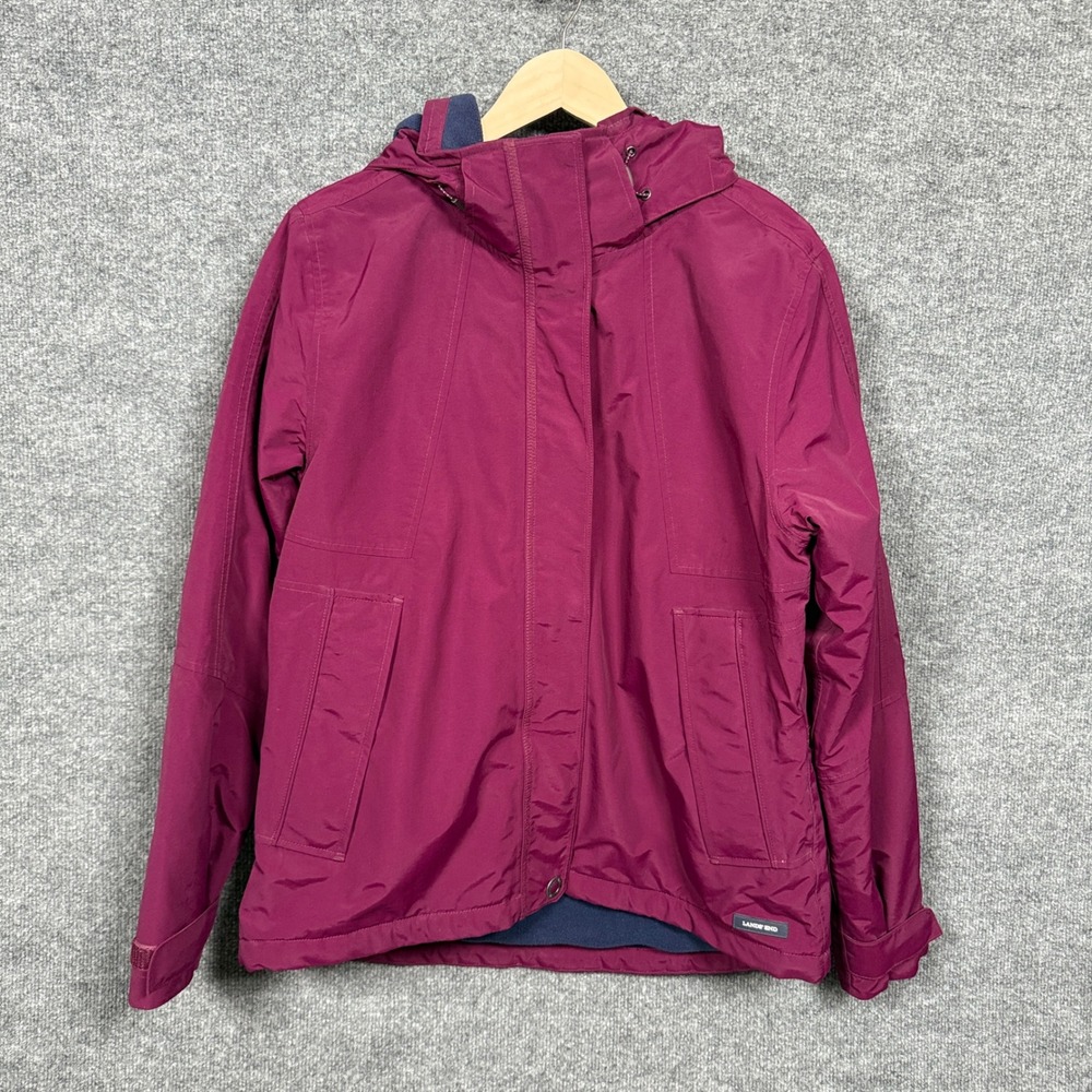 Lands' End Medium Windbreaker Jacket Maroon Squall Hooded Zip Up Fleece‎ Lined
